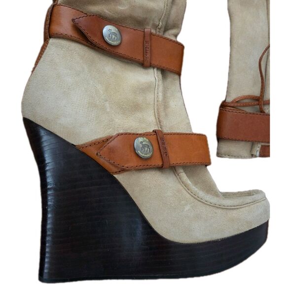 RARE NEW L.A.M.B Gwen Stefani Suede Leather Platform Knee High Wedge Boots Sz 7 - Picture 4 of 16